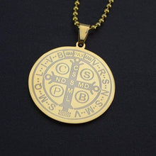Load image into Gallery viewer, Mens Gold Tone Stainless Steel Patron Saint St. Benedict Holy Medal Pendant Necklace Free Chain 60CM Long - Pendant Necklace
