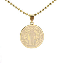 Load image into Gallery viewer, Mens Gold Tone Stainless Steel Patron Saint St. Benedict Holy Medal Pendant Necklace Free Chain 60CM Long Small - Pendant Necklace
