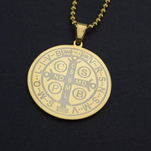 Load image into Gallery viewer, Mens Gold Tone Stainless Steel Patron Saint St. Benedict Holy Medal Pendant Necklace Free Chain 60CM Long Small - Pendant Necklace
