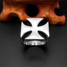 Load image into Gallery viewer, religous-jesus-cross-ring-amulet-jewlry-gold-black-rosegold-stainless-steel-letter-initials-letter-monogram-bible-rings-women-5-colors
