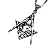Load image into Gallery viewer, Mens Silver Black Enamel Stainless Steel Masonic Pendant Necklace 60CM SS Chain - Pendant Necklace
