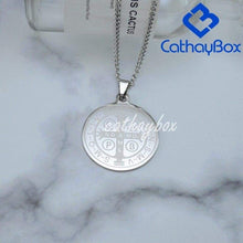 Load image into Gallery viewer, Mens Silver Stainless Steel Catholic Religious Patron Saint St Benedict Holy Medal Pendant Necklace SS Curb Chain 60CM - Pendant Necklace
