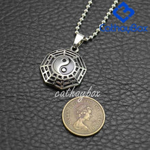 Load image into Gallery viewer, Mens Silver Tone Black Enamel Vintage Chinese Stainless Steel Yin Yang Taichi Pendant Necklace 60CM Chain - Pendant Necklace

