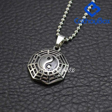 Load image into Gallery viewer, Mens Silver Tone Black Enamel Vintage Chinese Stainless Steel Yin Yang Taichi Pendant Necklace 60CM Chain - Pendant Necklace
