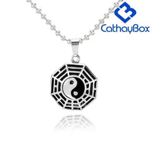 Load image into Gallery viewer, Mens Silver Tone Black Enamel Vintage Chinese Stainless Steel Yin Yang Taichi Pendant Necklace 60CM Chain - Pendant Necklace
