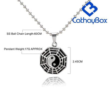 Load image into Gallery viewer, Mens Silver Tone Black Enamel Vintage Chinese Stainless Steel Yin Yang Taichi Pendant Necklace 60CM Chain - Pendant Necklace
