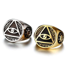 Load image into Gallery viewer, Mens Stainless Steel Ring Illuminati The All-seeing-eye Pyramid Symbol Gothic Bikers Male Rings for Men Religious Jewelry - Ring
