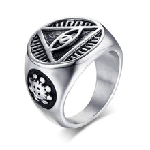 Load image into Gallery viewer, Mens Stainless Steel Ring Illuminati The All-seeing-eye Pyramid Symbol Gothic Bikers Male Rings for Men Religious Jewelry - Ring
