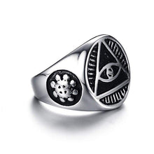Load image into Gallery viewer, Mens Stainless Steel Ring Illuminati The All-seeing-eye Pyramid Symbol Gothic Bikers Male Rings for Men Religious Jewelry - Ring
