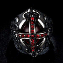 Load image into Gallery viewer, Men's Stainless Steel Vintage Ruby Red Gemstone Cross Rings Silver Black Gothic Biker Wedding Band
