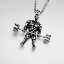 Load image into Gallery viewer, Mens Vintage Look Stainless Steel Weightlifter Gym Bodybuilder Barbell Pendant Necklace - Pendant Necklace
