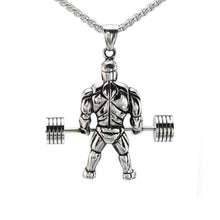 Load image into Gallery viewer, Mens Vintage Look Stainless Steel Weightlifter Gym Bodybuilder Barbell Pendant Necklace - Pendant Necklace
