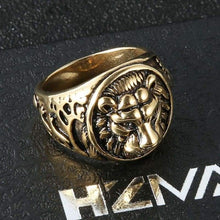 Load image into Gallery viewer, Men's Vintage Stainless Steel Ring Lion Head Shield Biker Gold/Silver/Black
