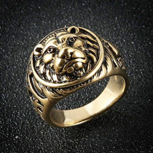 Load image into Gallery viewer, Men's Vintage Stainless Steel Ring Lion Head Shield Biker Gold/Silver/Black
