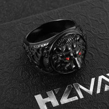Load image into Gallery viewer, Men's Vintage Stainless Steel Ring Lion Head Shield Biker Gold/Silver/Black
