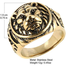 Load image into Gallery viewer, Men's Vintage Stainless Steel Ring Lion Head Shield Biker Gold/Silver/Black
