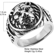 Load image into Gallery viewer, Men's Vintage Stainless Steel Ring Lion Head Shield Biker Gold/Silver/Black
