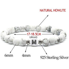 Load image into Gallery viewer, MetJakt Handmade A-Z Letters Bracelet | Natural 6mm Howlite Bracelet | Women 6.7-7.3 ″ Elastic Silver Beads Bracelet
