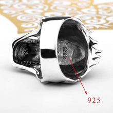 Load image into Gallery viewer, MetJakt Punk Rock Domineering Dragon Ring with Garnet Solid 925 Sterling Silver Handmade Engraved Men's Rider Jewelry
