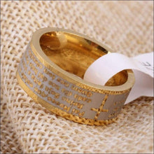 Load image into Gallery viewer, Monogrammed Letter and Cross Ring - Unisex (Gold Titanium Steel) - Ring
