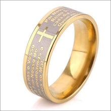 Load image into Gallery viewer, religous-jesus-cross-ring-amulet-jewlry-gold-black-rosegold-stainless-steel-letter-initials-letter-monogram-bible-rings-women-5-colors
