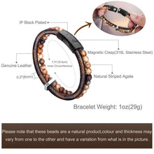 Load image into Gallery viewer, murtoo Mens Bead Leather Bracelet Blue and Brown Bead and Leather Bracelet for Men (Brown) - Apparel
