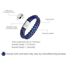 Load image into Gallery viewer, murtoo Mens Bead Leather Bracelet Blue and Brown Bead and Leather Bracelet for Men (blue) - Apparel

