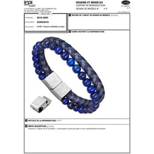 Load image into Gallery viewer, murtoo Mens Bead Leather Bracelet Blue and Brown Bead and Leather Bracelet for Men (blue) - Apparel
