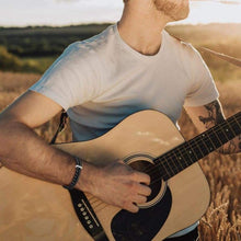 Load image into Gallery viewer, murtoo Mens Bead Leather Bracelet Blue and Brown Bead and Leather Bracelet for Men (Black) - Jewelry
