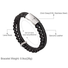 Load image into Gallery viewer, murtoo Mens Bead Leather Bracelet Blue and Brown Bead and Leather Bracelet for Men (Black) - Jewelry
