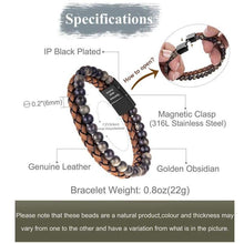Load image into Gallery viewer, murtoo Mens Bead Leather Bracelet Blue and Brown Bead and Leather Bracelet for Men (orange green black) - Apparel
