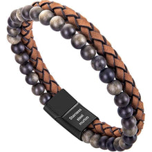 Load image into Gallery viewer, murtoo Mens Bead Leather Bracelet Blue and Brown Bead and Leather Bracelet for Men (orange green black) - Apparel
