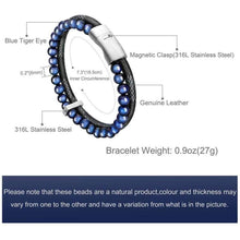 Load image into Gallery viewer, murtoo Mens Bead Leather Bracelet Blue and Brown Bead and Leather Bracelet for Men (blue-silver) - Apparel
