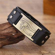 Load image into Gallery viewer, My Shape Eye of Horus Ra Thoth Udjat Leather Cuff Bracelet Egyptian Amulet Pagan Jewelry (Antique Brass Black) - Pendant Necklace
