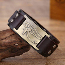 Load image into Gallery viewer, My Shape Eye of Horus Ra Thoth Udjat Leather Cuff Bracelet Egyptian Amulet Pagan Jewelry (Antique Brass Brown) - Pendant Necklace
