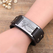 Load image into Gallery viewer, My Shape Eye of Horus Ra Thoth Udjat Leather Cuff Bracelet Egyptian Amulet Pagan Jewelry (Antique Silver Brown) - Pendant Necklace
