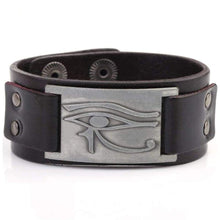 Load image into Gallery viewer, My Shape Eye of Horus Ra Thoth Udjat Leather Cuff Bracelet Egyptian Amulet Pagan Jewelry (Antique Silver Brown) - Pendant Necklace
