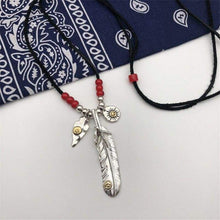 Load image into Gallery viewer, Native American Indian Style Sterling Silver 925 Feather Necklace For Men Women Handmade Thai Silver Charms Deer Leather Chain (80cm
