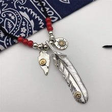 Load image into Gallery viewer, Native American Indian Style Sterling Silver 925 Feather Necklace For Men Women Handmade Thai Silver Charms Deer Leather Chain (80cm

