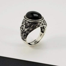 Load image into Gallery viewer, Natural Black Onyx Oval Stone Solid Silver 925 Band Rings Men 100% Pure Sterling Silver 925 Thai Silver Cool Mens Jewelry Gifts (Resizable
