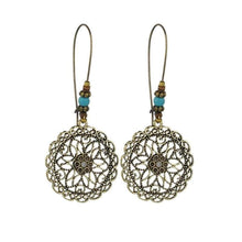 Load image into Gallery viewer, NEW vintage Round geometric statement earring Bohemia blue stone element Round FLower design Drop Earring Women - Earrings
