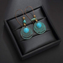 Load image into Gallery viewer, NEW vintage Round geometric statement earring Bohemia blue stone element Round FLower design Drop Earring Women - Earrings
