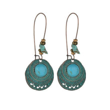 Load image into Gallery viewer, NEW vintage Round geometric statement earring Bohemia blue stone element Round FLower design Drop Earring Women - Earrings
