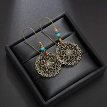 Load image into Gallery viewer, NEW vintage Round geometric statement earring Bohemia blue stone element Round FLower design Drop Earring Women - Earrings
