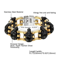 Load image into Gallery viewer, OIDEA Mens Stainless Steel Vintage 16MM Large and Heavy Skull Charm Biker Bangle Bracelet Black and Gold Tone 7.2 Inch - Jewelry
