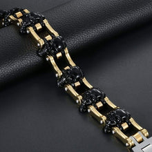 Load image into Gallery viewer, OIDEA Mens Stainless Steel Vintage 16MM Large and Heavy Skull Charm Biker Bangle Bracelet Black and Gold Tone 7.2 Inch - Jewelry
