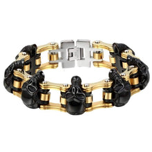 Load image into Gallery viewer, OIDEA Mens Stainless Steel Vintage 16MM Large and Heavy Skull Charm Biker Bangle Bracelet Black and Gold Tone 7.2 Inch - Jewelry
