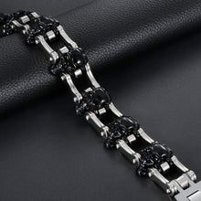 Load image into Gallery viewer, OIDEA Mens Stainless Steel Vintage 16MM Large and Heavy Skull Charm Biker Bangle Bracelet Silver and Black Tone 7.2 Inch - Jewelry
