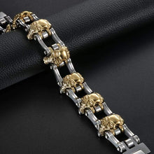 Load image into Gallery viewer, OIDEA Mens Stainless Steel Vintage 16MM Large and Heavy Skull Charm Biker Bangle Bracelet Silver and Gold Tone 7.2 Inch - Jewelry
