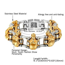 Load image into Gallery viewer, OIDEA Mens Stainless Steel Vintage 16MM Large and Heavy Skull Charm Biker Bangle Bracelet Silver and Gold Tone 7.2 Inch - Jewelry
